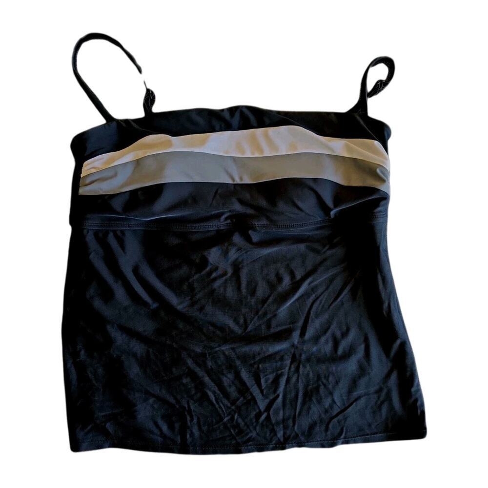 Kona Sol Swim Tankini Top Sz XL Black Front Banded Modest Adjustable Strap